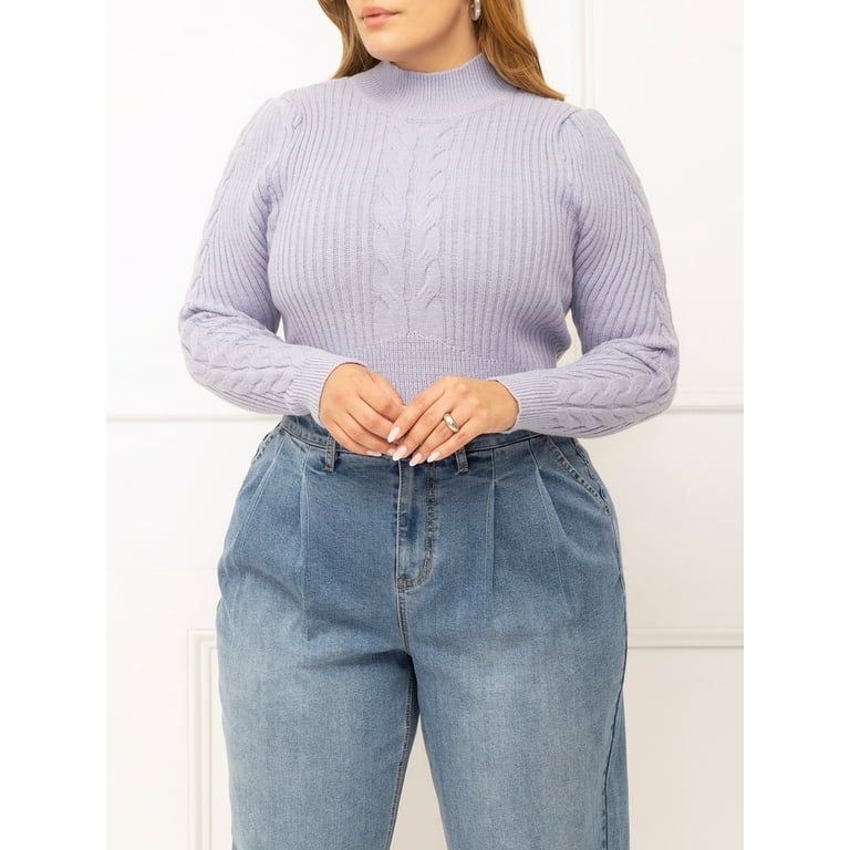 ELOQUII Elements Women's Plus Size Bustier Detail Sweater, Midweight - Walmart.com | Walmart (US)