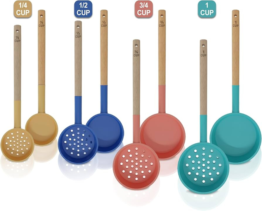 Silicone Portion Control Serving Spoons - 8 Pack: 4 Slotted, 4 Solid, 2 oz, 4 oz, 6 oz, 8 oz - Es... | Amazon (US)