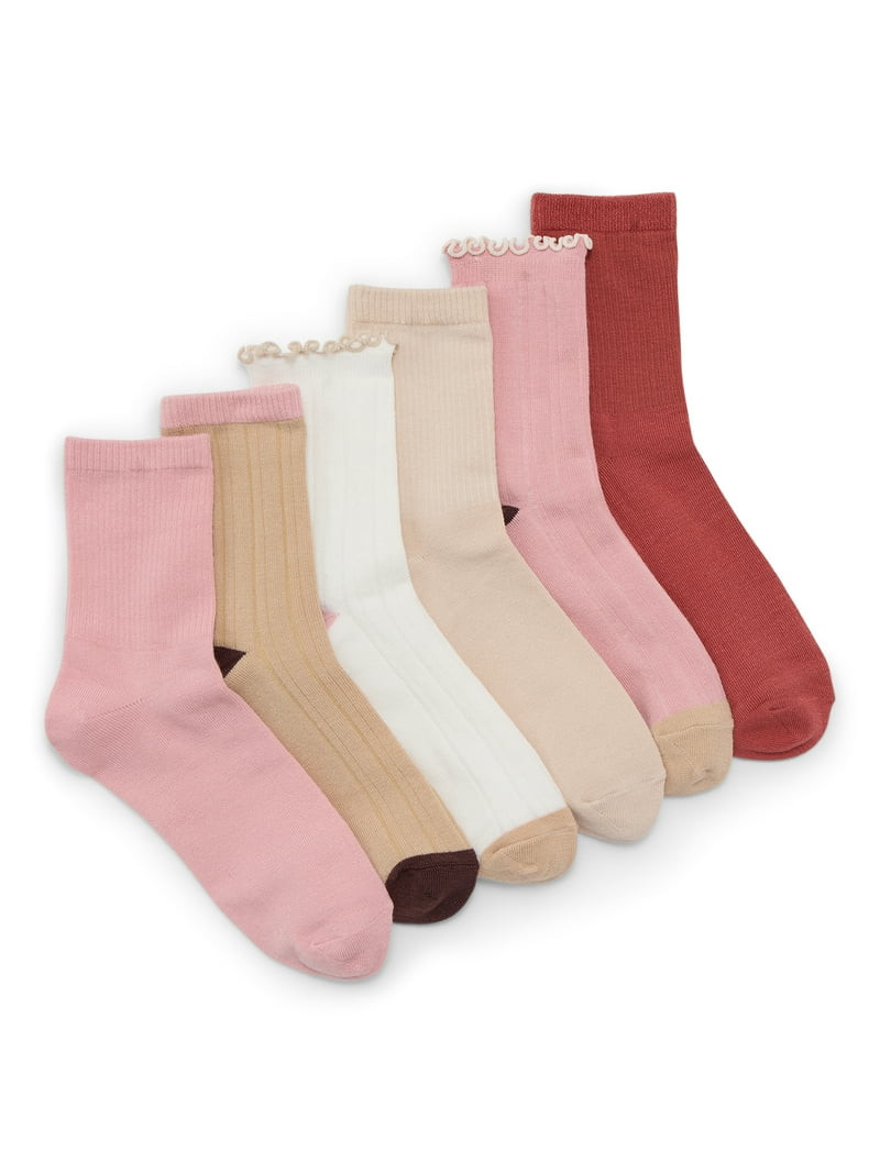 No Boundaries Lettuce Edge Mid-Crew Socks, 6-Pack, Women's, Shoe Sizes 4-10 | Walmart (US)