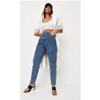 Recycled Blue Asymmetric Waistband Mom Jeans | Missguided (US & CA)