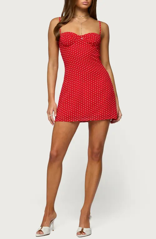 EDIKTED Polka Dot Chiffon Minidress in Red at Nordstrom, Size Large | Nordstrom
