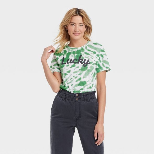 Women's St. Patrick's Day Lucky Short Sleeve Graphic T-Shirt - Green Tie-Dye | Target