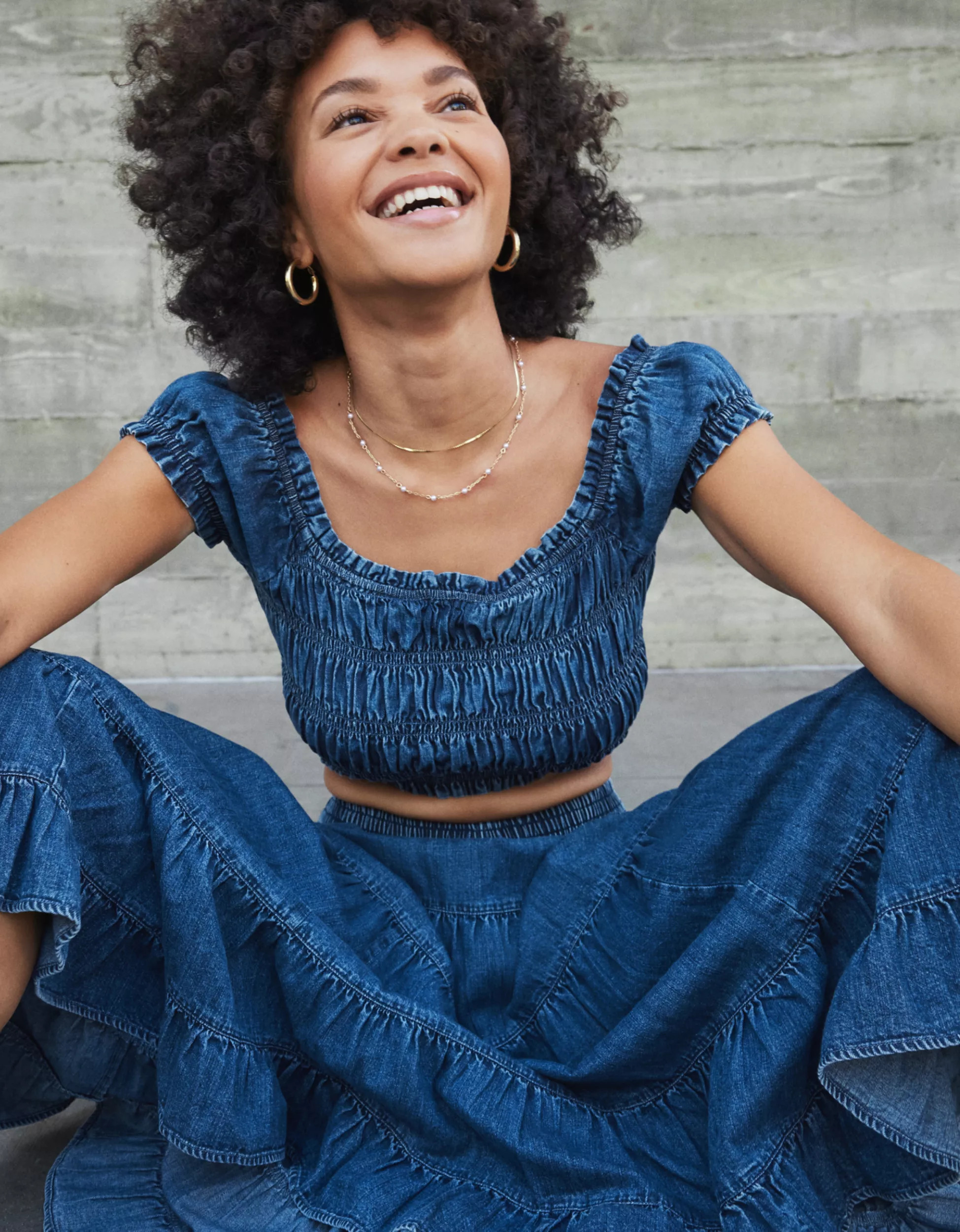 AE Off-The-Shoulder Cropped Smocked Top | American Eagle Outfitters (US & CA)