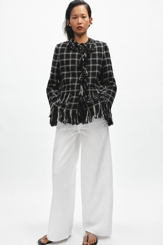 ZW COLLECTION FRINGED PLAID JACKET | Zara US