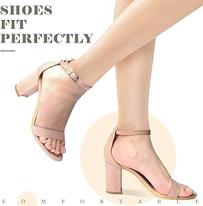 Ankis Nude Black Silver Gold Heels for Women Open Toe Ankle Strap Chunky Heel Pump Sandals Party ... | Amazon (US)