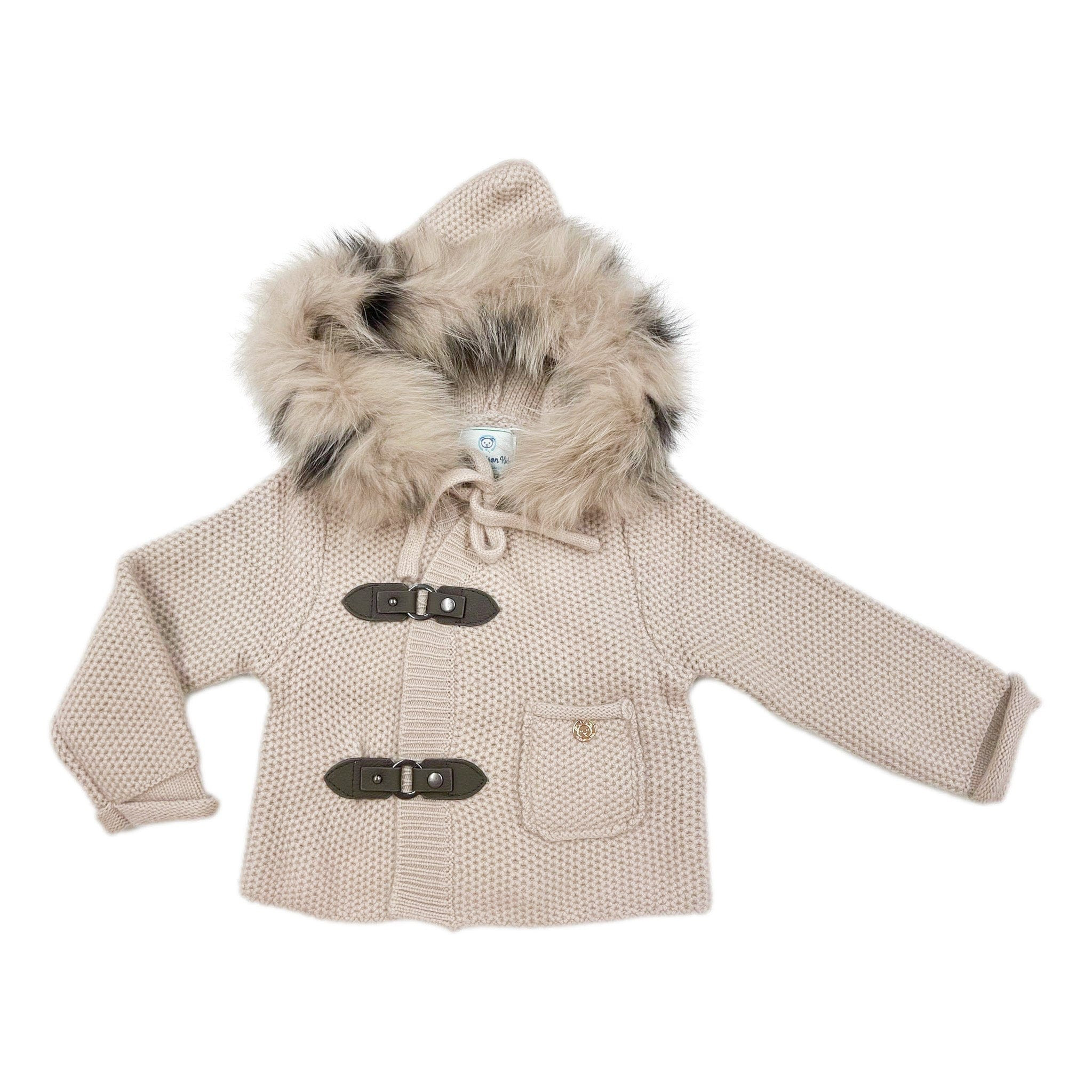 Honeycomb Beige Cashmere Pram Coat with Animal Print Trim | petite maison kids