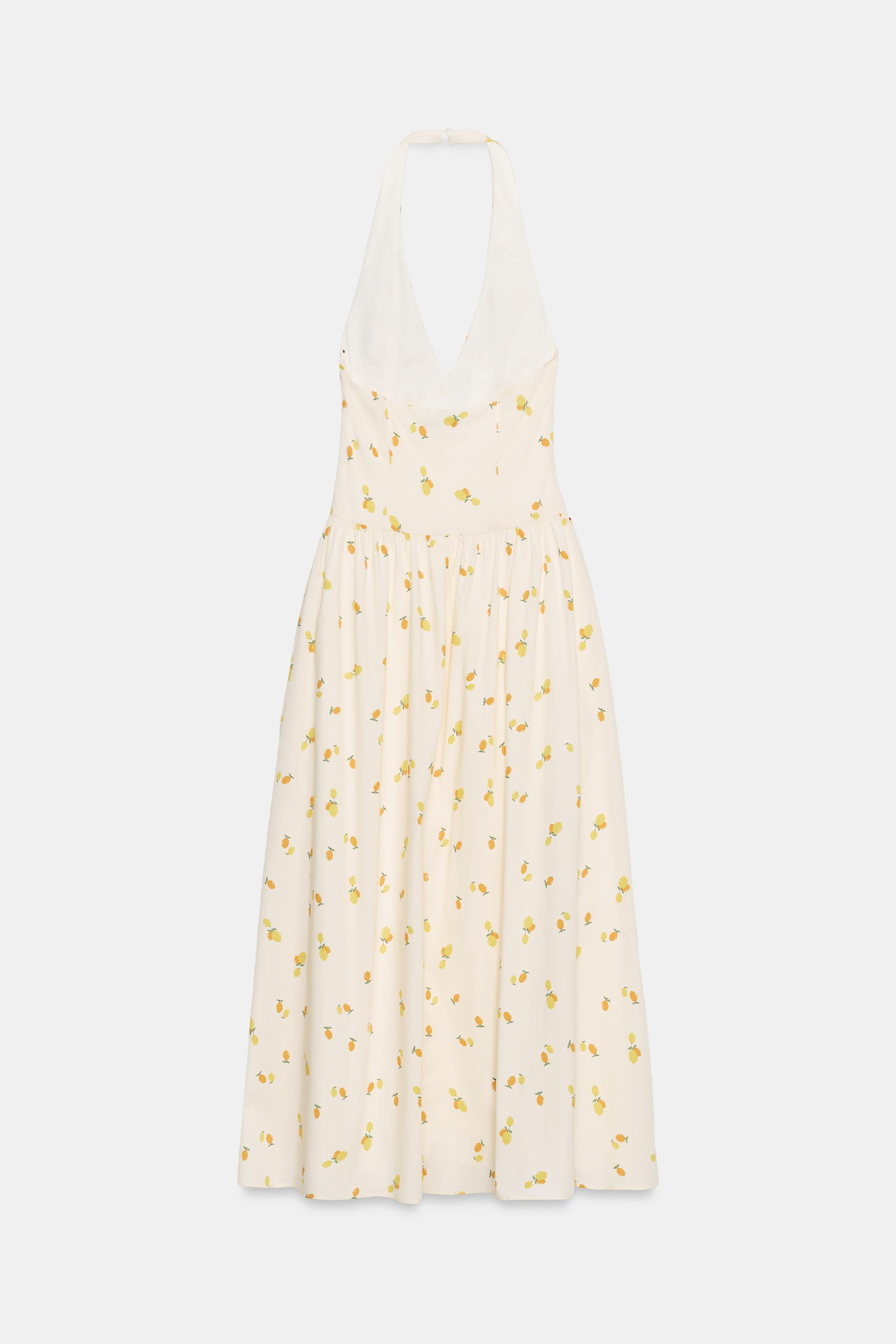 FLORAL POPLIN HALTER MIDI DRESS | Zara US