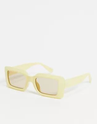 ASOS DESIGN mid square sunglasses with bevel in pale yellow | ASOS (Global)