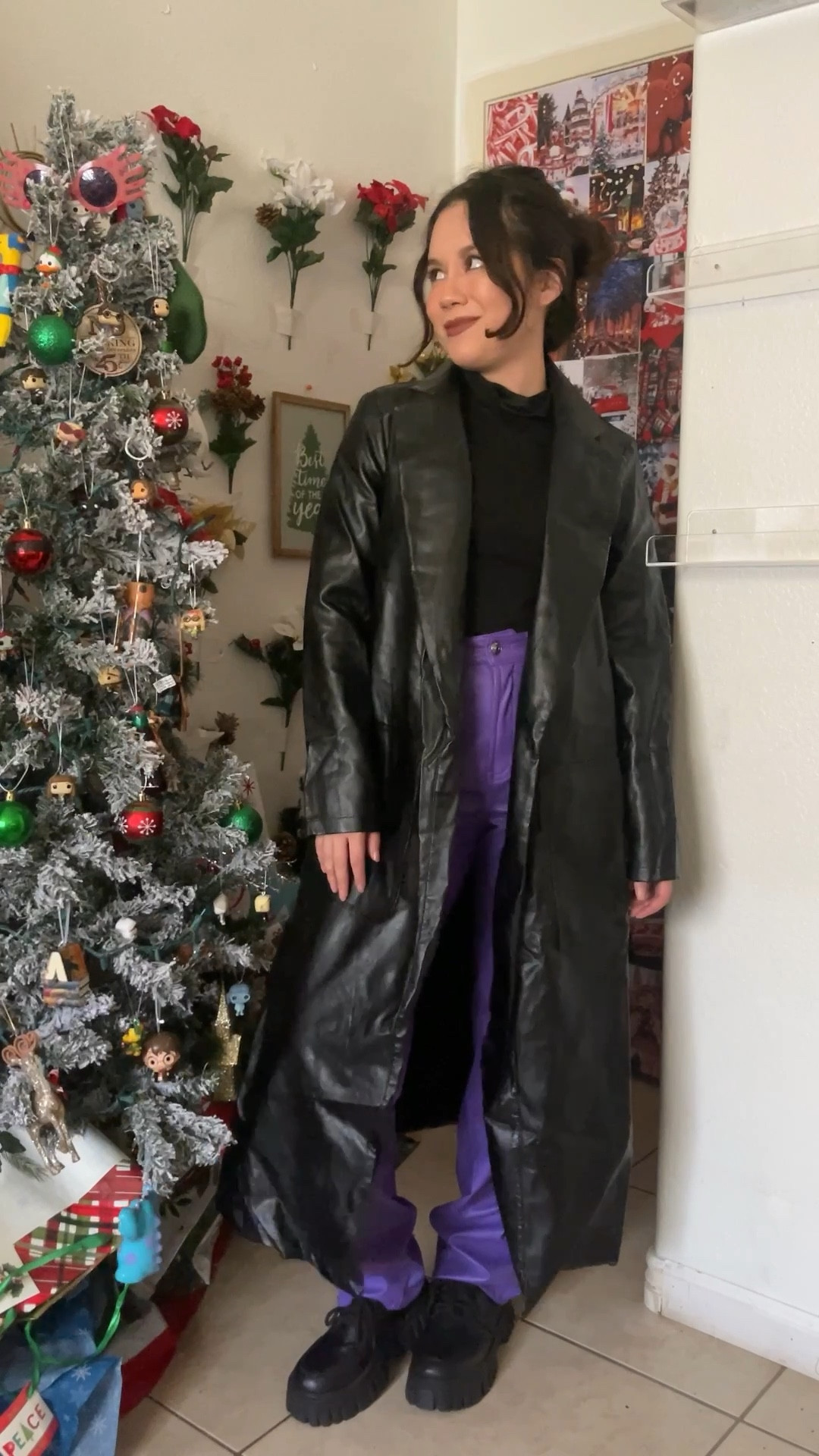 Styling this casual outfit with a pop of color with these purple leather pants 💜 & black leather coat 🖤

#LTKbeauty #LTKstyletip