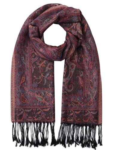 Umjetnost Womens Soft Silky Pashmina Rave Scarf Paisley Pattern Pashmina Shawl Wrap with Fringes | Amazon (US)