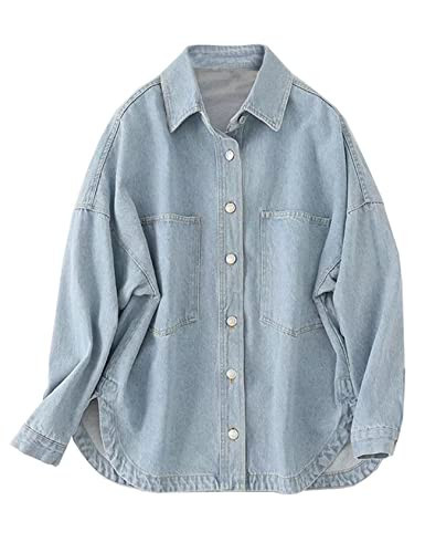 Women's Oversize Denim Jean Jacket Shacket Long Sleeve Boyfriend Blue Jean Shirts Women | Amazon (US)