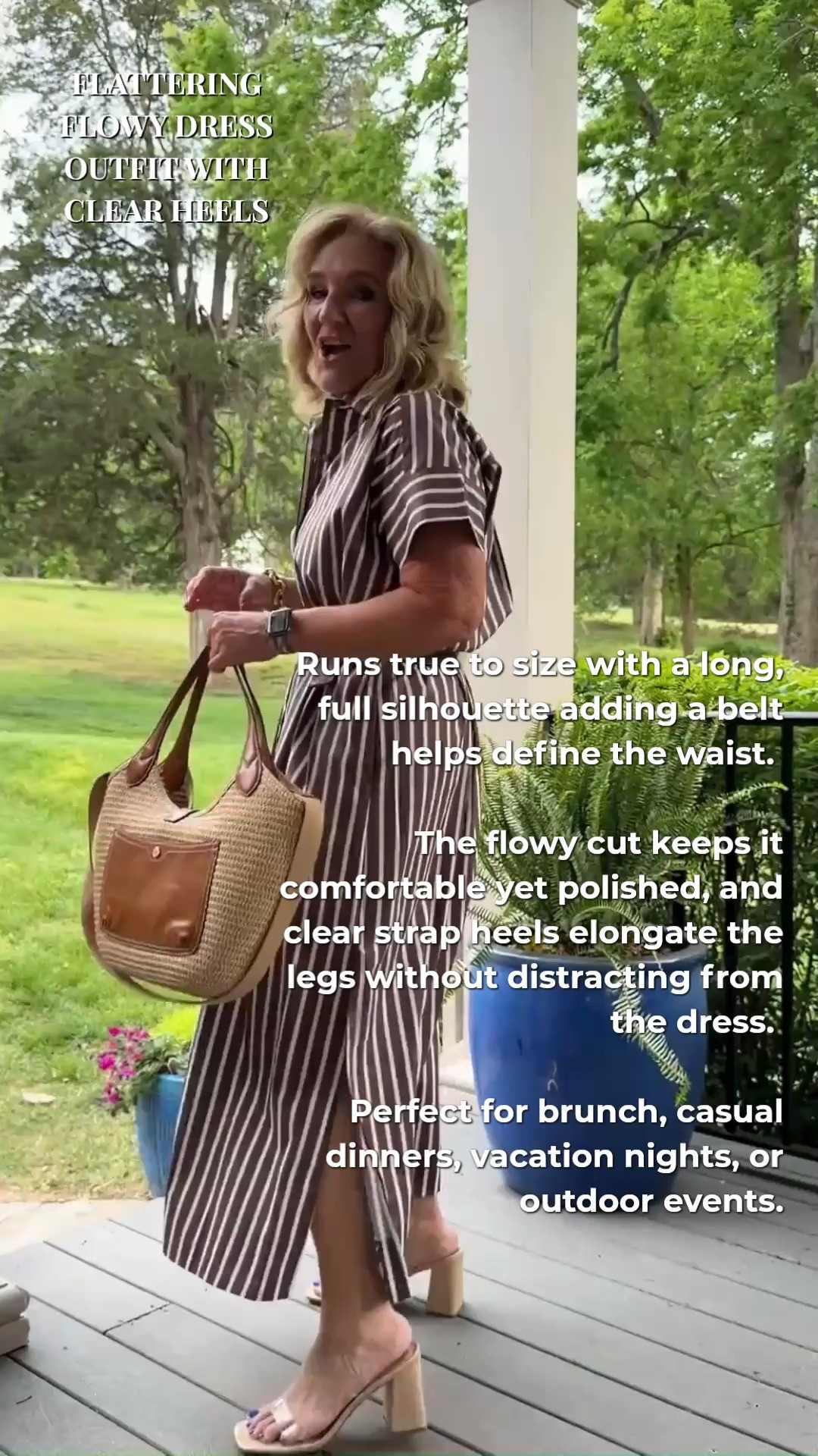 An easy, elevated outfit 🤍

Flowy dress + clear strap heels (a closet must-have) + statement accessories = done. Added a belt for shape.

Everything linked for you 🫶🏻 

 #LTKootd #LTKSeasonal #LTKOver40