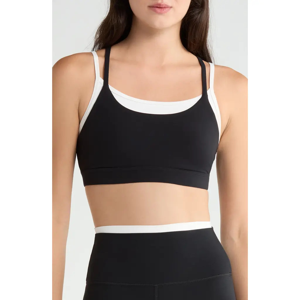 SPLITS59 Elliah Airweight Double Layer Sports Bra in Black/white at Nordstrom, Size Large | Nordstrom