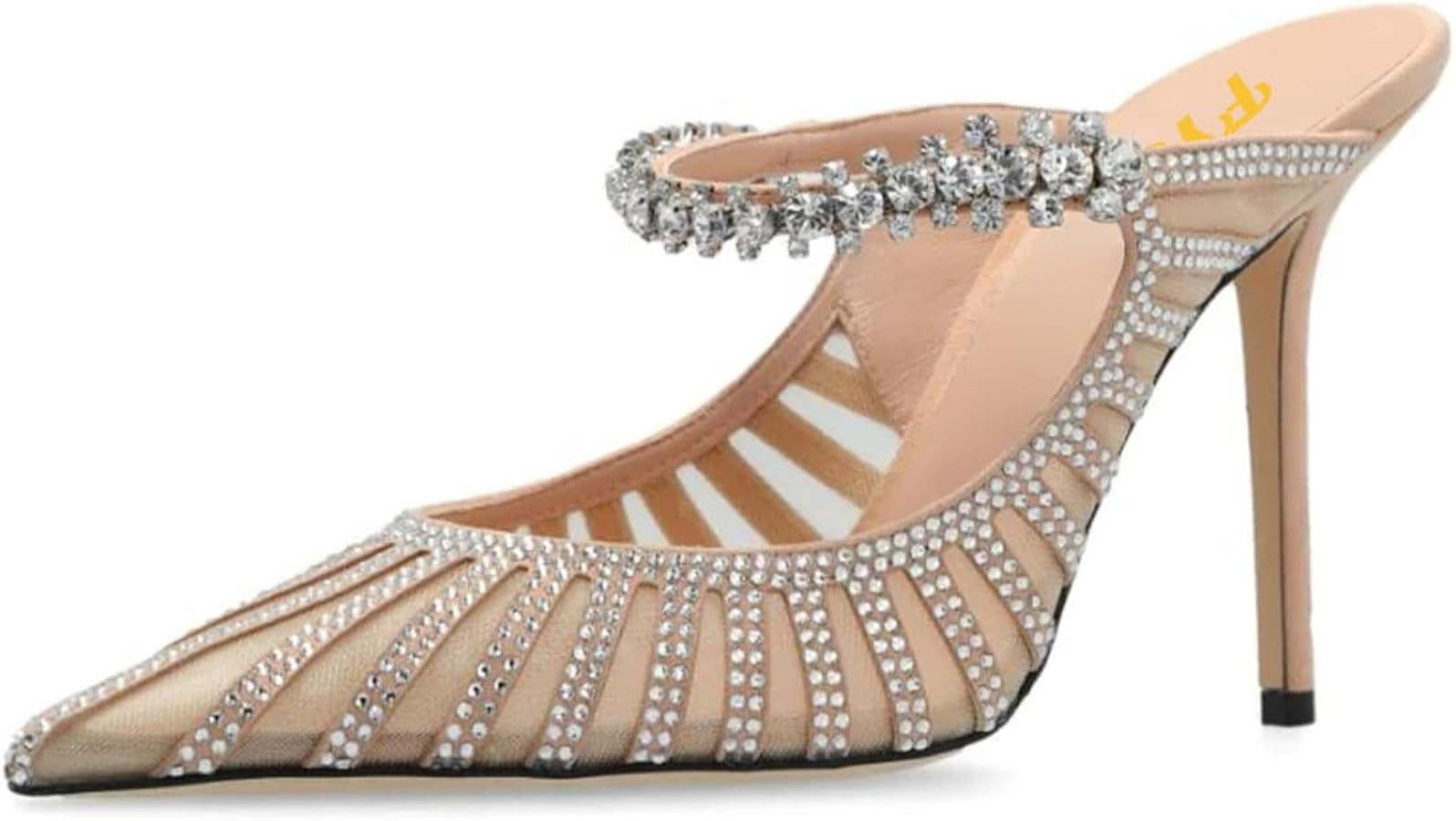 FYS Women's Pointed Toe Slip on Mules Rhinestone Studded Stiletto High Heel Sandals Shining Sexy ... | Amazon (US)
