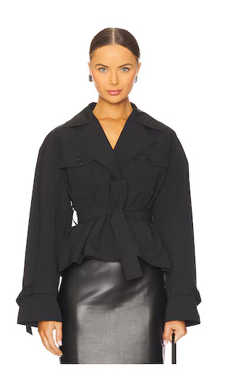 Quinn Cropped Trenchcoat in Black | Revolve Clothing (Global)