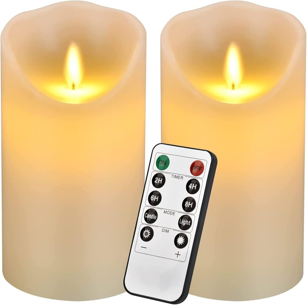 Flameless Candles 6" Set of 2 Ivory Dripless Real Wax Pillars Include Realistic Dancing LED Flame... | Amazon (US)