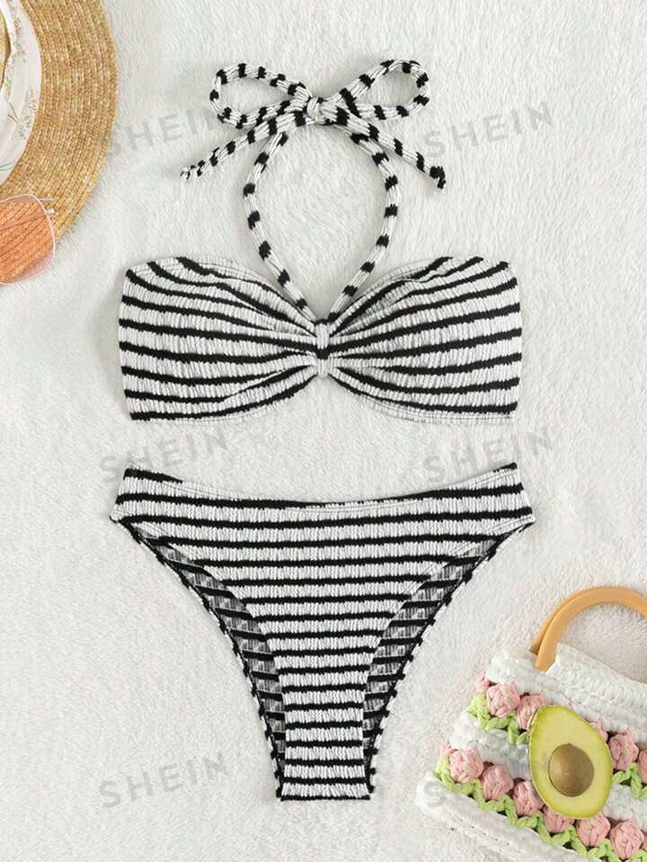 Striped Halter Bikini Swimsuit | SHEIN