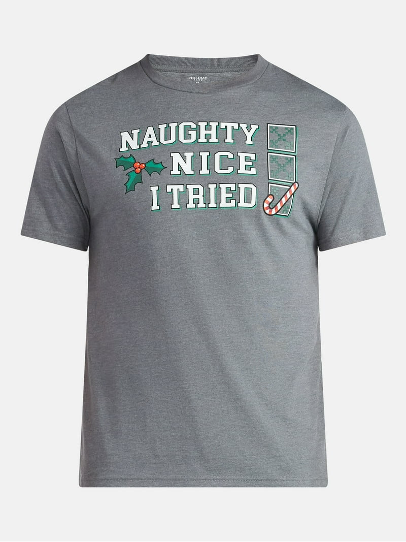 Christmas Men's and Big Men's Naughty Nice Graphic Tee from Holiday Time, Sizes XS-3XL | Walmart (US)