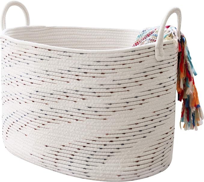 LA JOLIE MUSE Large Cotton Rope Blanket Basket, Soft Woven Laundry Basket for Blankets Toys Yoga ... | Amazon (US)