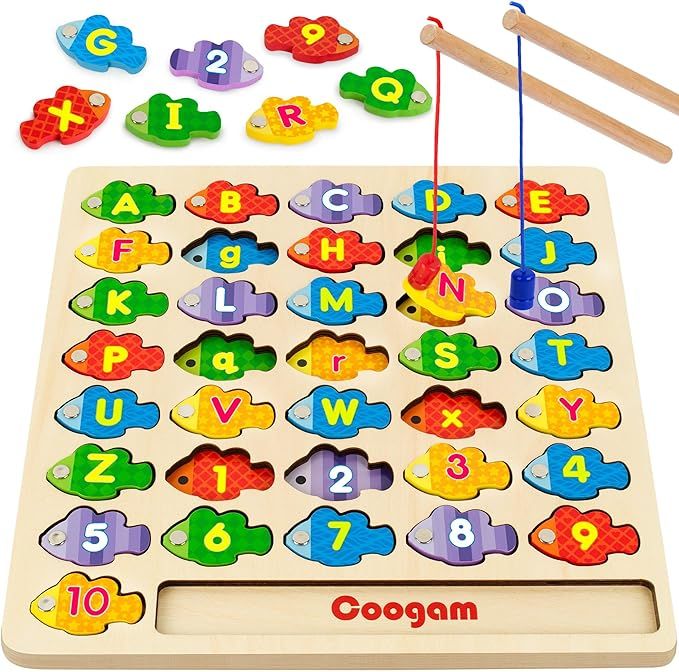 Coogam Magnetic Alphabet Numbers Fishing Game, Wooden ABC Letter Numbers Color Matching Puzzle Fi... | Amazon (US)