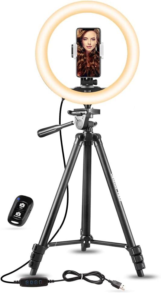 UBeesize 10" Selfie Ring Light with 50" Extendable Tripod Stand & Flexible Phone Holder for Live ... | Amazon (US)
