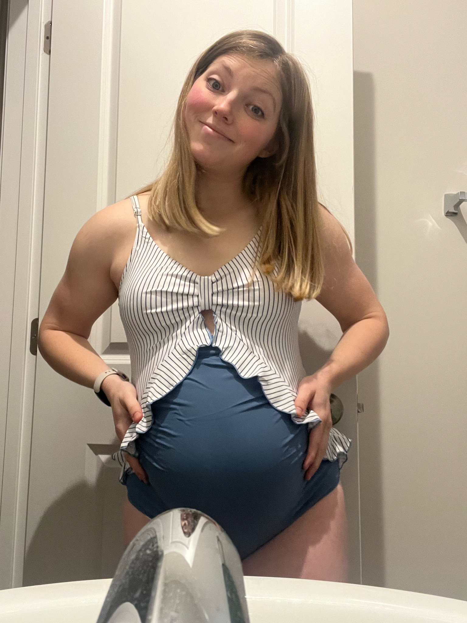 This one-piece is another really comfortable, flattering maternity swimsuit. The laced in back are easy to tighten yourself.

(5’2.5”,  Size L)
#MaternityFaves

#LTKmomlife #LTKSwim #LTKBump