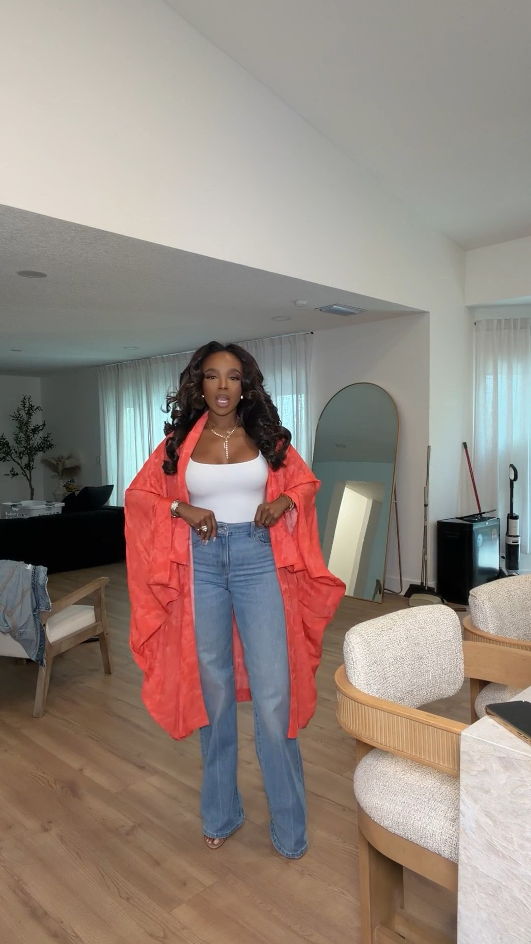 A pop of color changes everything! 🧡✨

This vibrant coral oversized jacket is the statement piece your fall wardrobe needs! Paired with a classic white tank and flattering wide-leg jeans, it's giving effortless casual chic. Perfect for brunch, shopping days, weekend outings, or adding a bold touch to your everyday denim look!

Everything is linked below! 🛍️

coral jacket outfit, oversized jacket women, colorful fall outfits, wide leg jeans outfit, casual chic style, white tank top outfit, fall denim outfits, statement jacket outfit, elevated casual fashion, brunch outfit ideas, trendy fall jackets, everyday outfit inspiration, effortless street style, chic outfits with jeans, women's fall fashion