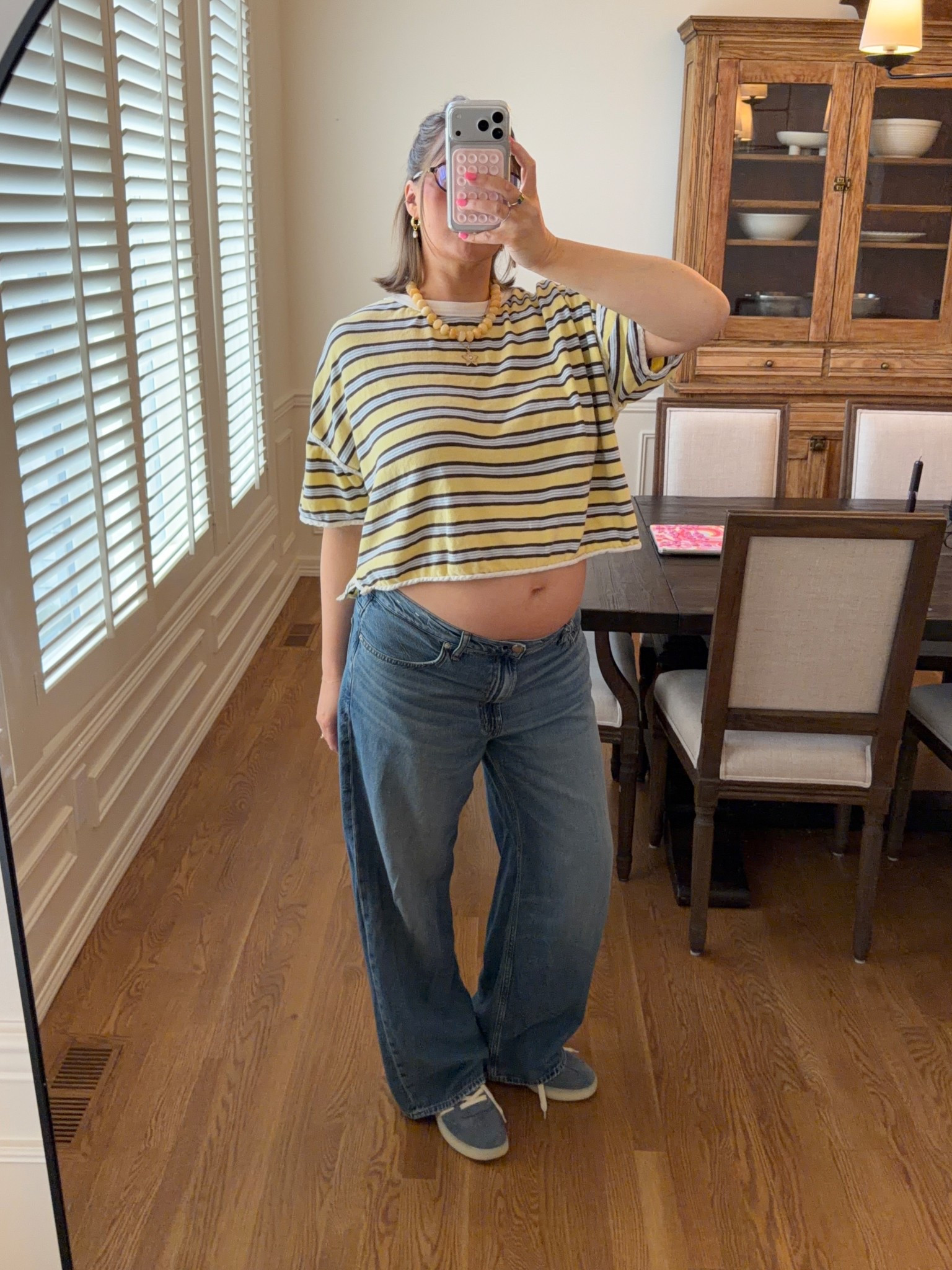 I wear this star necklace and earrings often they are great quality! Free people striped shirt size large true to size! 

#jewelry #accessories #bracha #bresheppard #madewell #pregnancystyle #bumpstyle 
#ltkbump