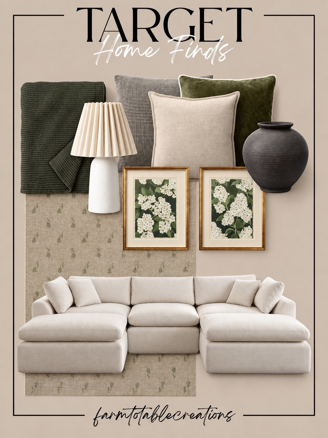 Target Cozy Neutral Home Finds 🌿🤍

These Target home finds are such a beautiful mix of soft neutrals, earthy green, and warm texture. The oversized sectional keeps the space feeling relaxed and inviting, while the layered pillows, botanical artwork, pleated lamp, and dark pottery add just enough contrast to make the look feel collected.

I love how the olive tones carry through the throw, pillow, rug, and artwork without making the room feel too matchy. It’s an easy palette for creating a calm, cozy living room that still feels polished and timeless.

Follow @farmtotablecreations on Instagram for more cozy home finds and trending decor.

#LTKHome #TargetHome #TargetFinds #TargetStyle #HomeDecor #CozyHome #NeutralDecor #OliveGreenDecor #LivingRoomDecor #SectionalSofa #HomeInspo #WarmNeutrals #AffordableHomeDecor #CollectedHome #CozyLivingRoom

#LTKHome #LTKSaleAlert