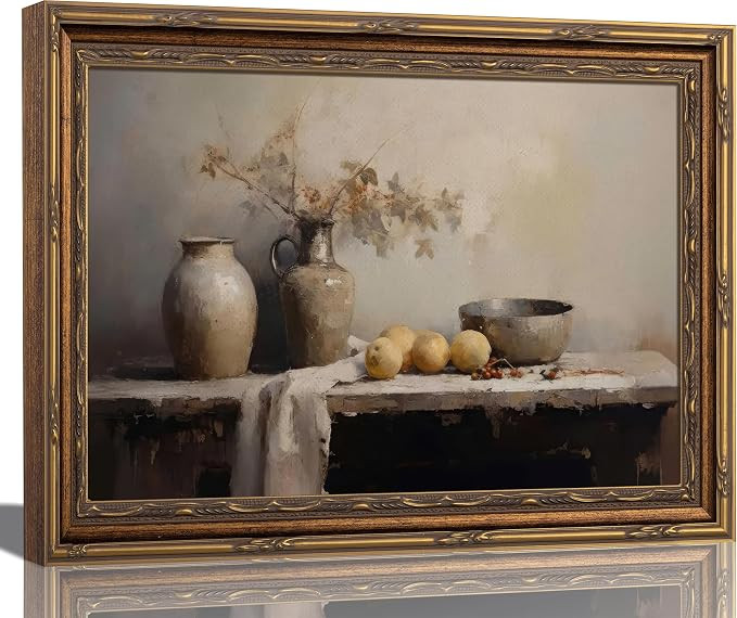 Gold Framed Vintage Still Life Canvas Wall Art, Rustic Lemon Kitchen Decor | Amazon (US)