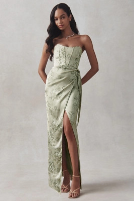 V. Chapman June Printed Corset Front-Slit Satin Gown | Anthropologie (US)