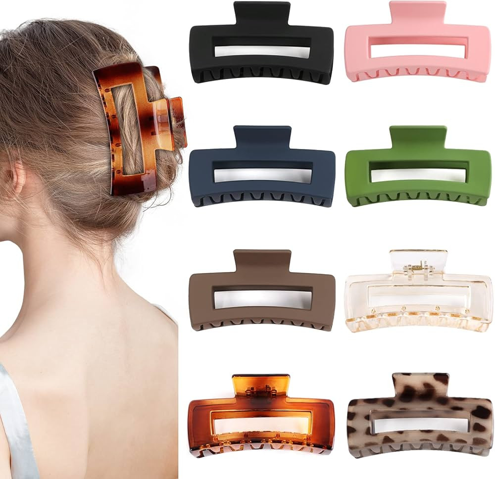 Large Hair Claw Clips, LetsFunny 8 Pack 4.13" Hair Clips for Thick Hair/Thin Hair, Strong Hold No... | Amazon (US)