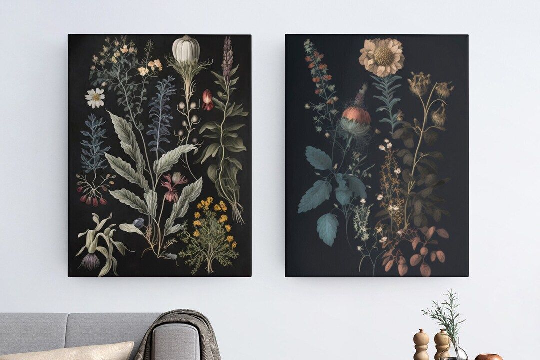 Set of Two Dark Academia Botanical Prints  Dark Cottagecore - Etsy | Etsy (US)