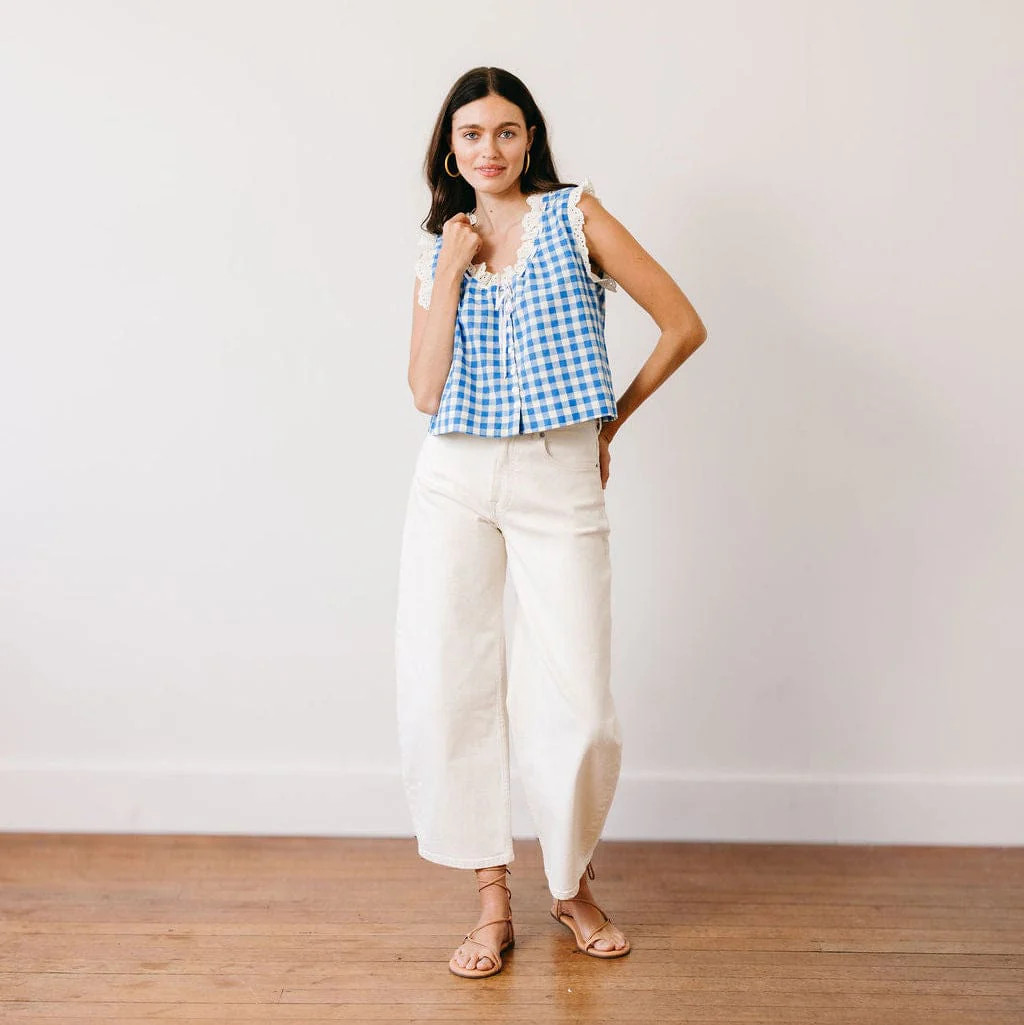 Blue Bay Gingham Birdie Top | Sunshine Tienda