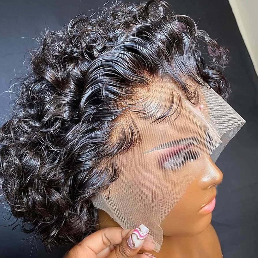 Short Curly Pixie Cut Lace Front Wigs 6 inch, 13X1 Human Hair HD Lace Front Wigs Plucked for Blac... | Amazon (US)