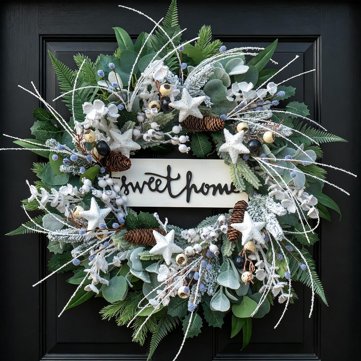 Winter Wreaths for Front Door 24 Inch Christmas Wreath with Stars | Amazon (US)