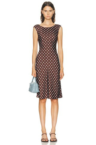 Posse Leo Dress in Chocolate Polka Dot - Chocolate. Size M (also in L, S, XS). | FWRD 