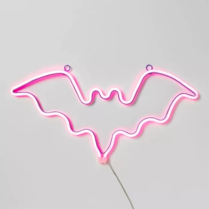 LED Lighted Faux Neon Steady-on or Flickering Bat Halloween Novelty Silhouette Purple - Hyde & EE... | Target