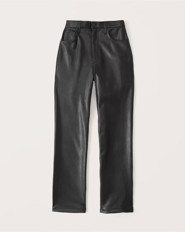 Women's Curve Love Vegan Leather 90s Straight Pants | Women's Vegan Leather | Abercrombie.com | Abercrombie & Fitch (US)