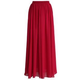 Wine Red Pleated Maxi Skirt | Chicwish
