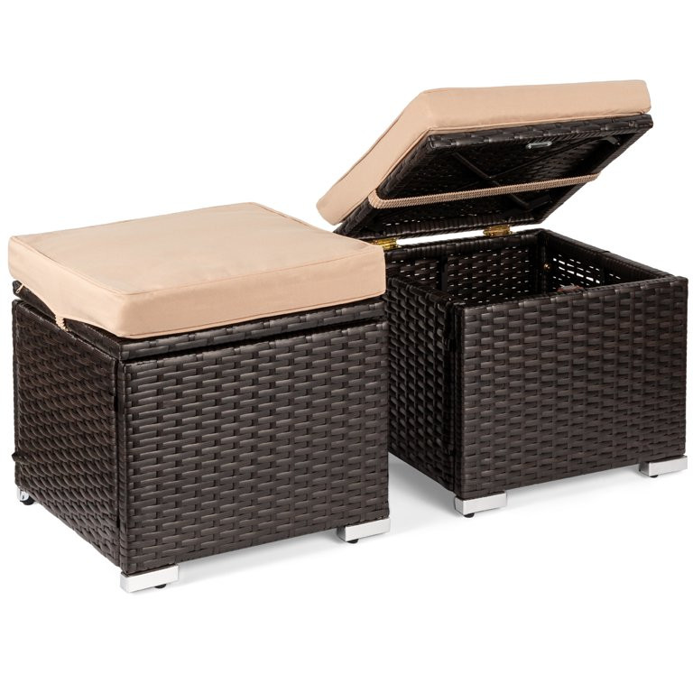 Best Choice Products Set of 2 Wicker Ottomans, Multipurpose Furniture w/ Removable Cushions, Stee... | Walmart (US)