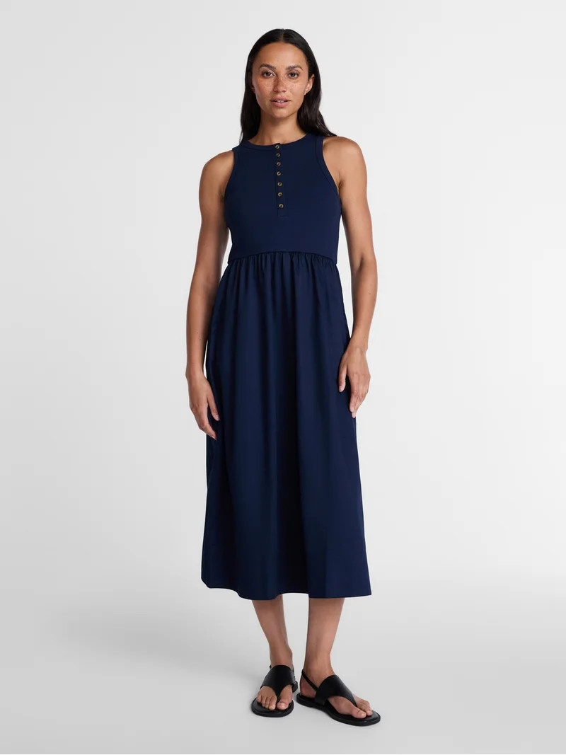 Time and Tru Women’s Sleeveless Henley Midi Dress, Sizes XS-XXXL | Walmart (US)