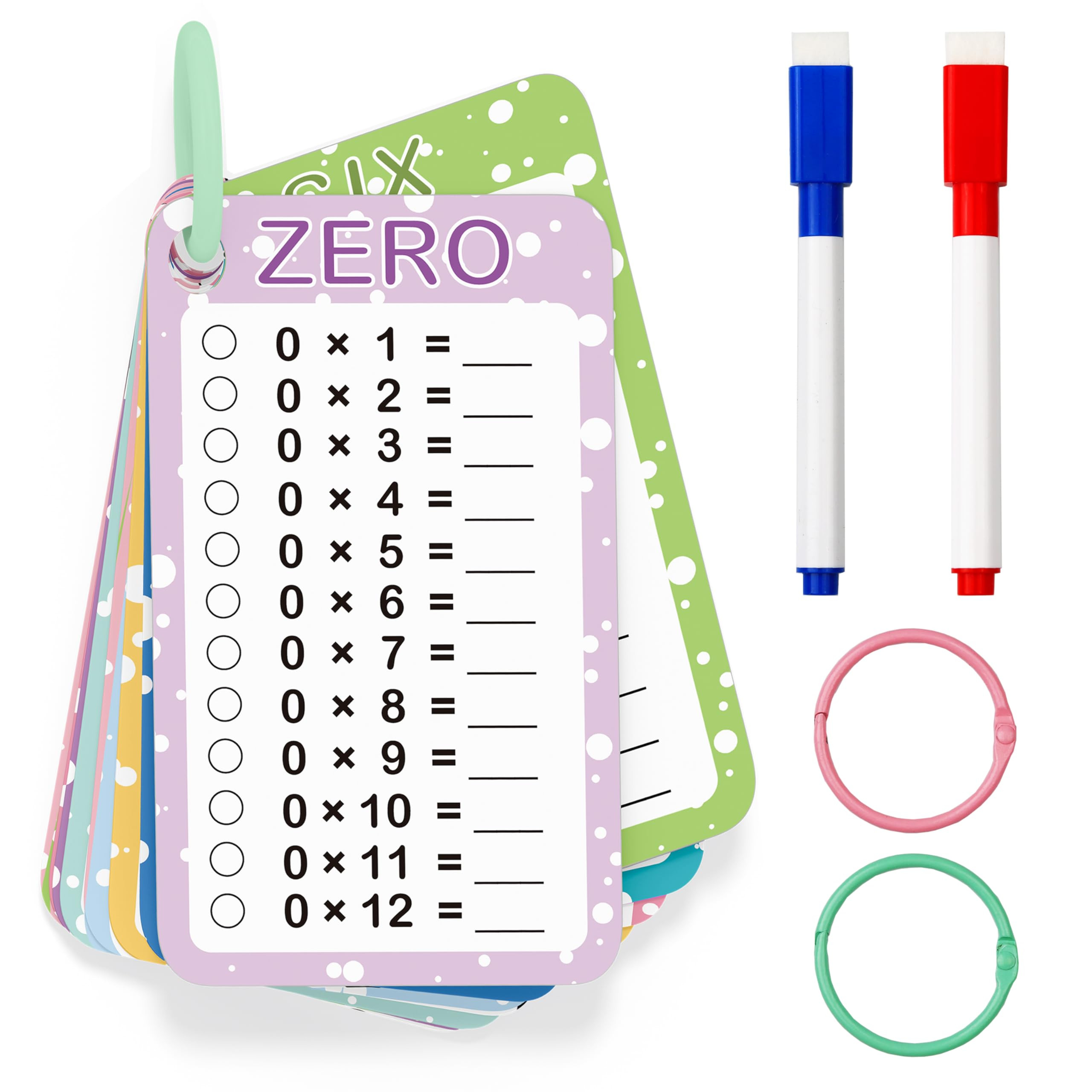 Multiplication Flash Cards 0-12, Times Table Flashcards,13 Pcs Flash Cards with 2 Dry Erase Marke... | Amazon (US)