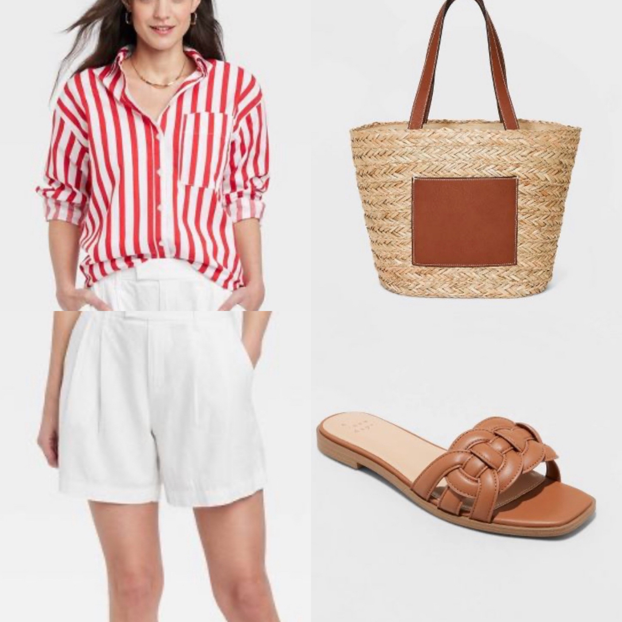 Target SALE outfit idea MEMORIAL DAY WEEKEND 
Red and white striped shirt
Chic
White tailored linen shorts
Cognac slide on sandals
Straw bag
Look for less
Summer essentials 
Vacation 
What to pack
Target style 
Target finds 

#LTKsalealert #LTKshoecrush #LTKitbag