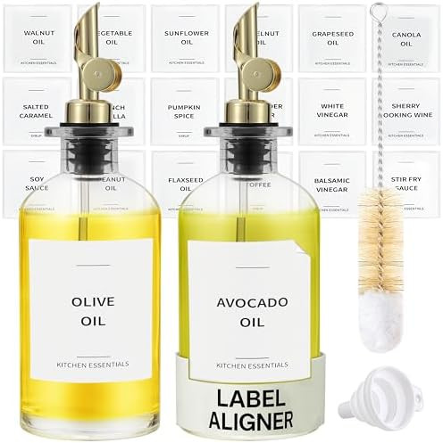 Olive Oil Dispenser Bottle - Includes 55 Kitchen Essential Labels - Cooking Oil Bottles for Kitch... | Amazon (US)
