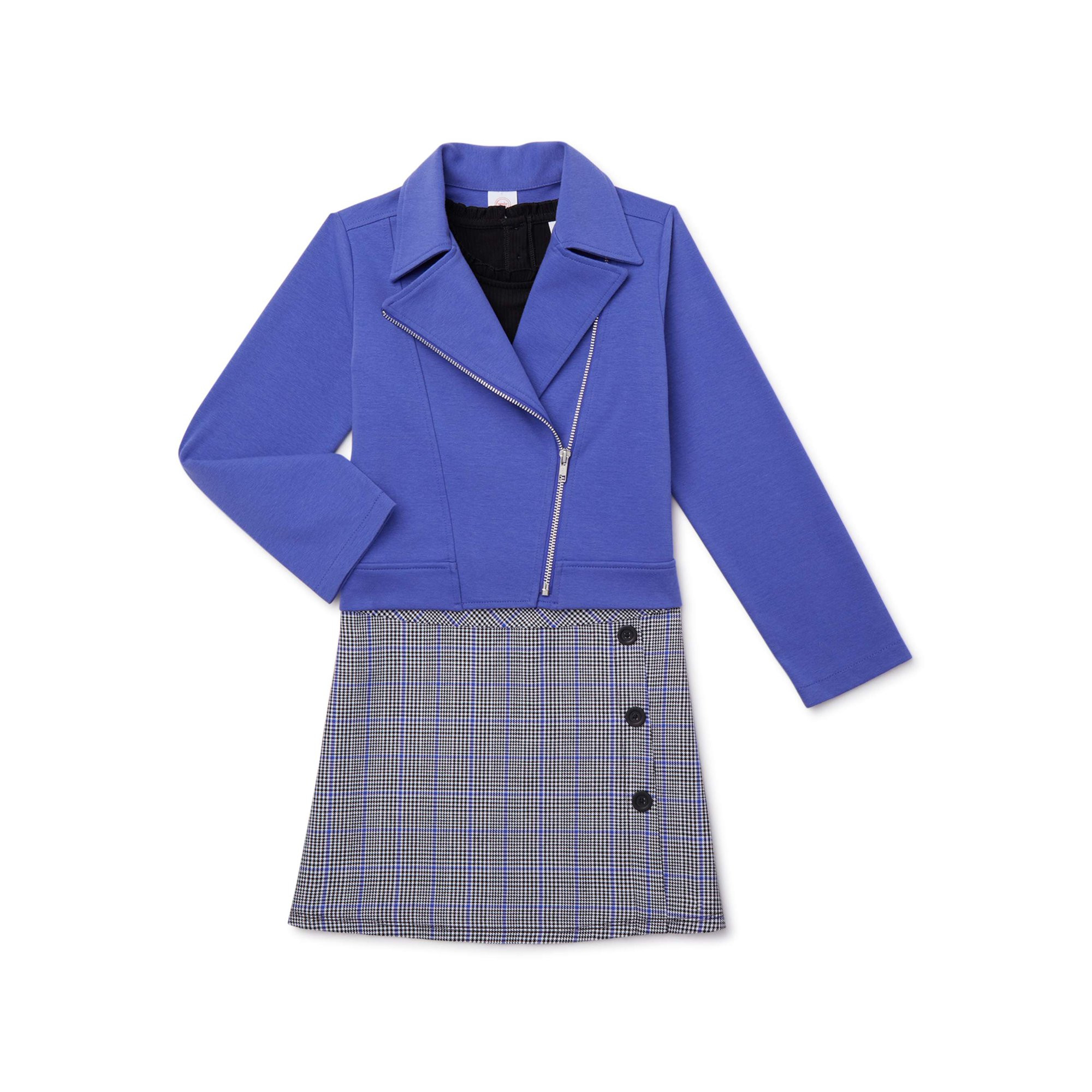 Wonder Nation Girls Moto Jacket and Plaid Dress, 2-Piece Outfit Sets, Sizes 4-18 & Plus | Walmart (US)