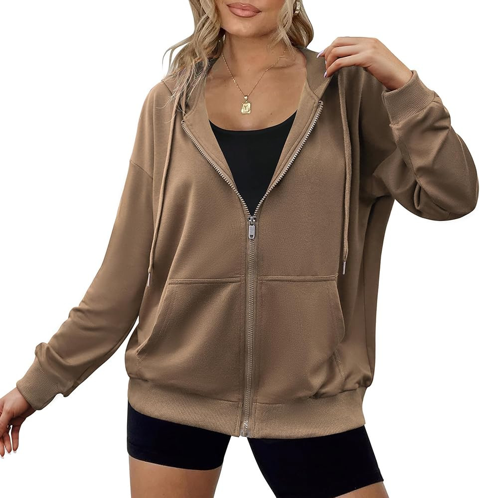 Zeagoo Women's Lightweight Hoodies Full Zip Up Oversized Sweatshirts with Pockets Long Sleeve Thi... | Amazon (US)