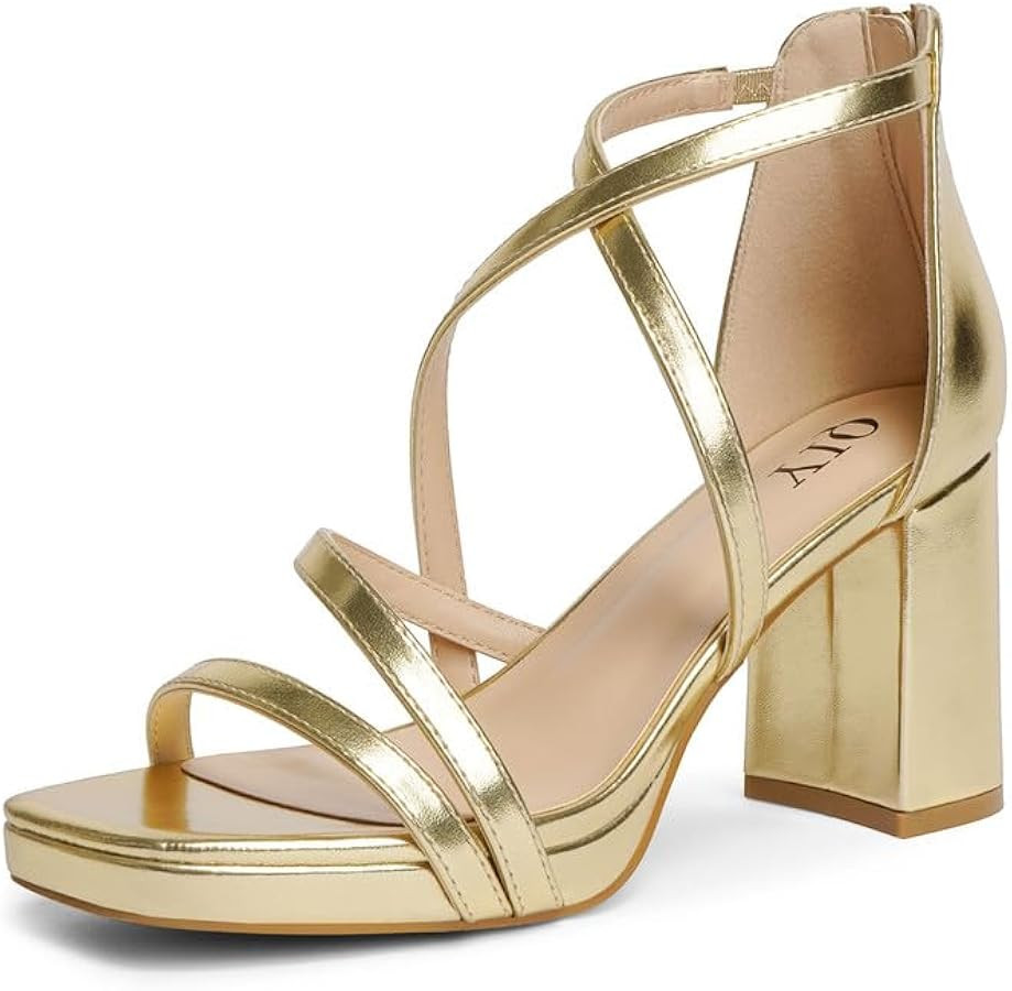 Gold Platform Heels for Women Dress Shoes for Women Dressy Gold Heels Chunky Block Heels Platform... | Amazon (US)