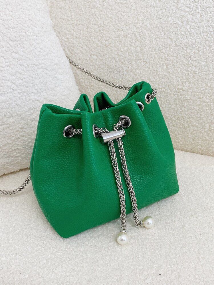 Mini Drawstring Design Pearl Decor Grommet Eyelet Bucket Bag | SHEIN