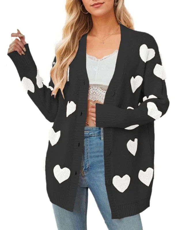 Valentine Cardigans for Women 2024 Cute Fleece Heart Patch Button Down Cardigan Sweaters Shermie | Walmart (US)